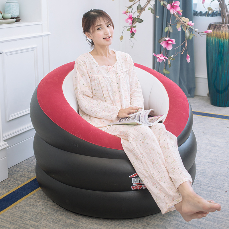 厂家直销单人圆筒植绒充气沙发充气植绒沙发成人充气植绒躺椅礼品