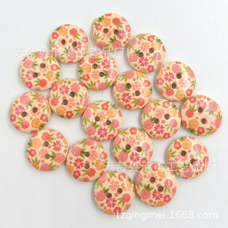 15mm Registro único pintado impreso hebilla de pan madera botones impresos 100 unidades un paquete