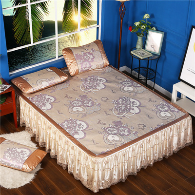 新款台州七彩双色冰丝床裙凉席可拆卸可折叠三件套床裙凉席|ms