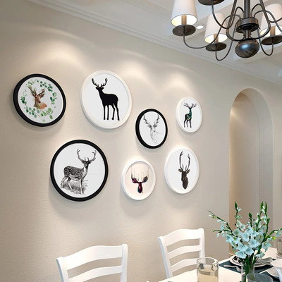 现代简约圆形相框中式客厅6寸7 8 10寸创意挂墙画框装裱环保相框