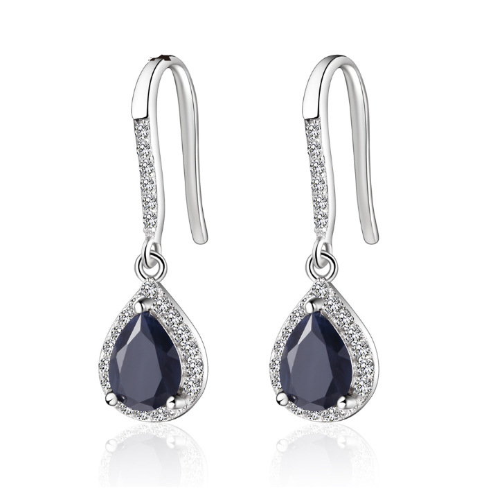 925耳环 欧美水滴镶钻长款流苏耳环女 微镶蓝宝石耳环 一件代发