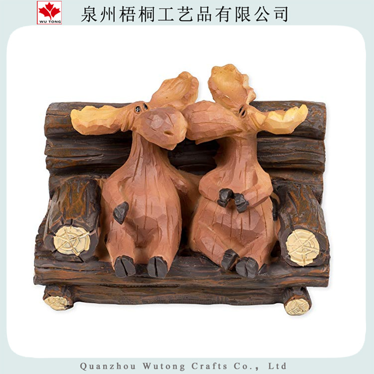 Bench kissing couple moose Christmas moose resin ornament 5 inches…