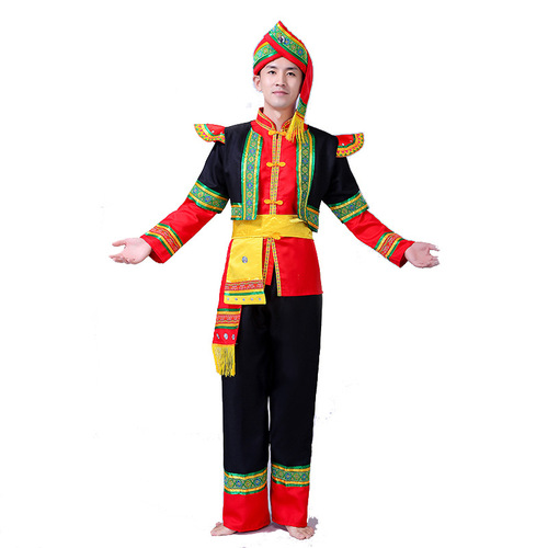 Men chinese miao homong minority dance costumes Miao performance clothes, male minority performance clothes, Tu Yao Zhuang Yi performance clothes