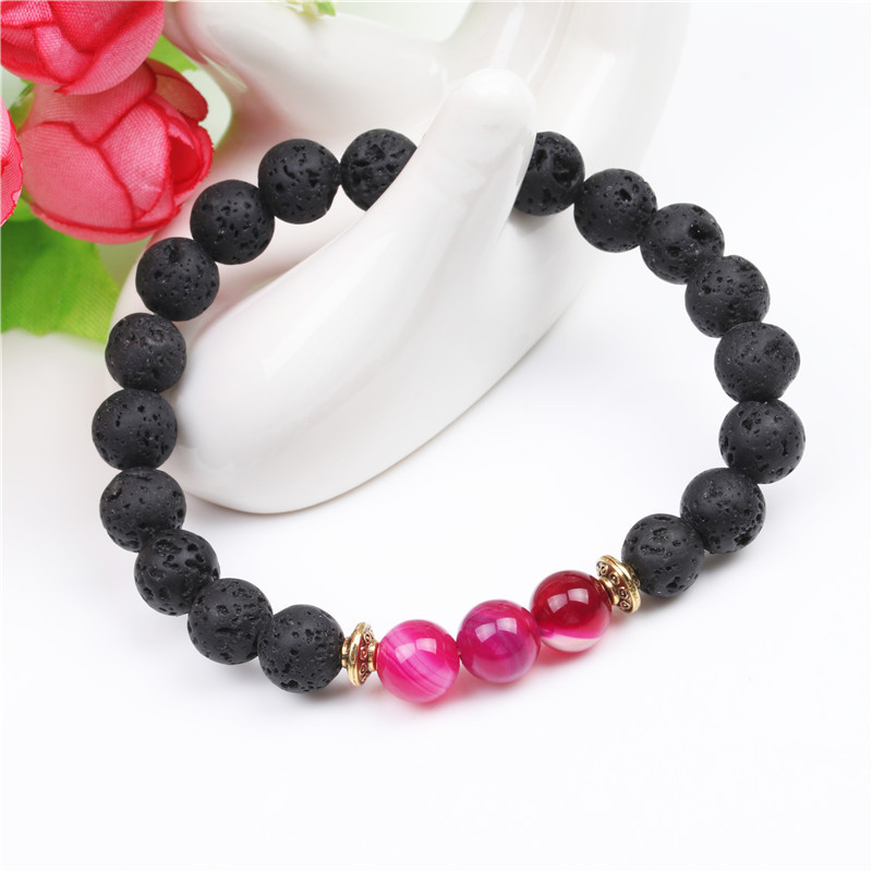 8mm Natural Line Agate Bracelet Colorful Seven Chakra Energy Yoga Beads Bracelet display picture 31