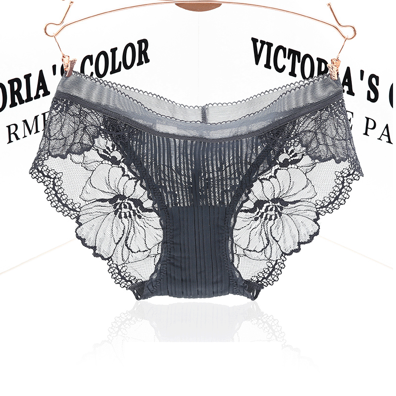 新款 外贸女士内裤三角裤 雪纺百褶面料拼接蕾丝无痕性感低腰内裤