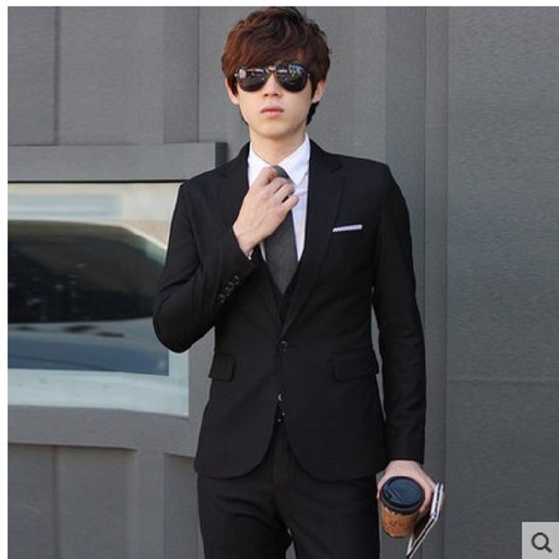 Polyester Suit man Three-piece Suite Occupation Small suit Korean Edition Self cultivation Groom Groomsman Wedding dress