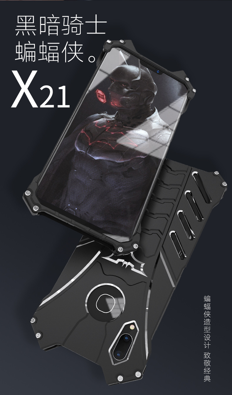 R-Just Batman Shockproof Aluminum Shell Metal Case with Custom Batarang Stent for vivo X21 & vivo X21 UD