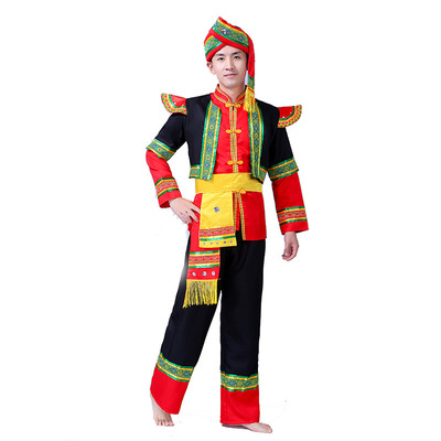 Men chinese miao homong minority dance costumes Miao performance clothes, male minority performance clothes, Tu Yao Zhuang Yi performance clothes