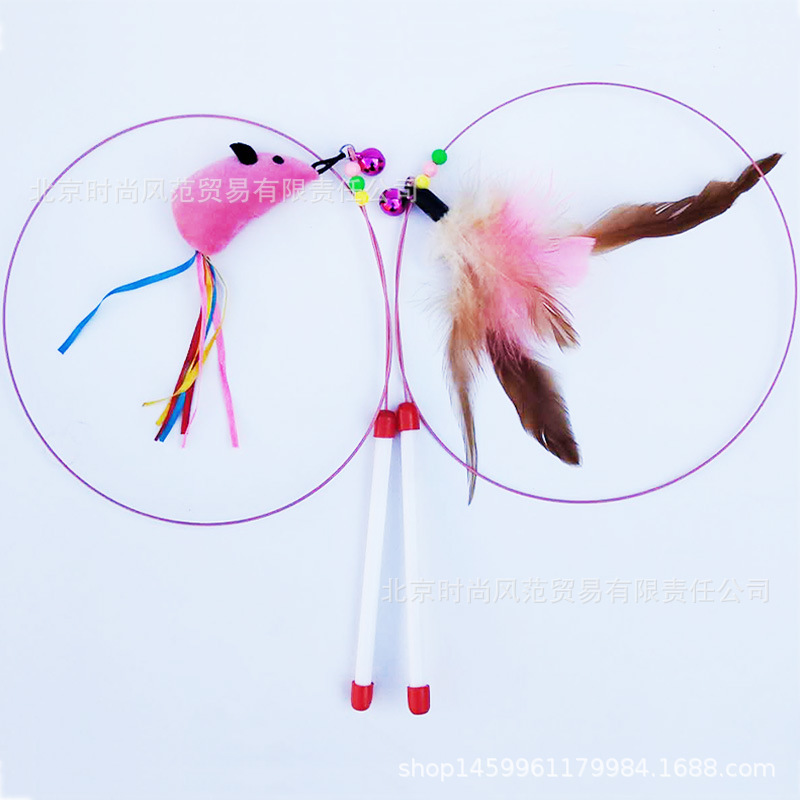 고양이 테이 스틱 고양이 장난감 깃털 벨 와이어 깃털 막대 애완 동물 고양이 용품 장난감