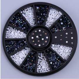 美甲幻彩半圆珍珠钻盒 黑白2色混装小圆盘装 2mm珍珠 6cm圆盘系列