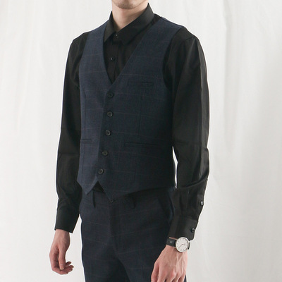 2018男式马夹修身格纹男士工作服西装马甲男伴郎职业装西服男背心|ms