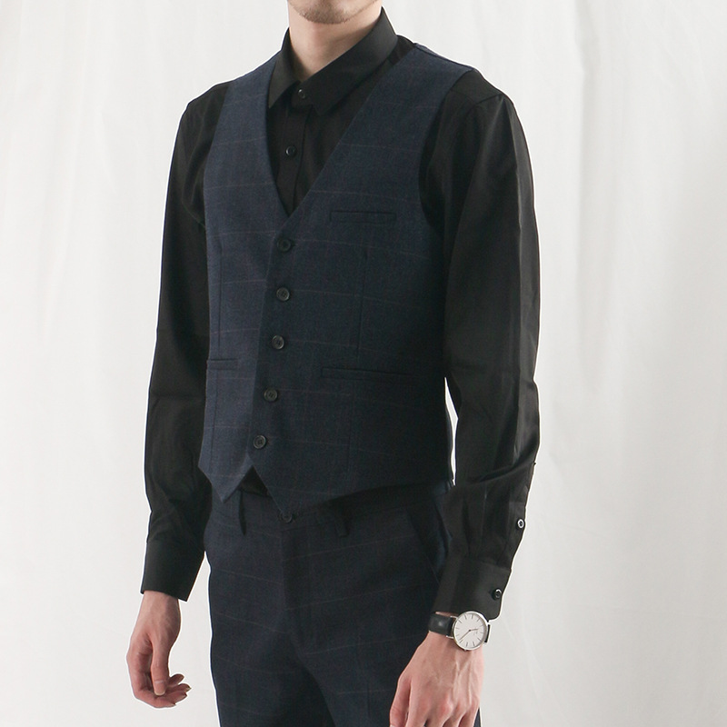 2018男式马夹修身格纹男士工作服西装马甲男伴郎职业装西服男背心|ms