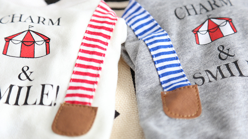 条纹假背带印花卫衣