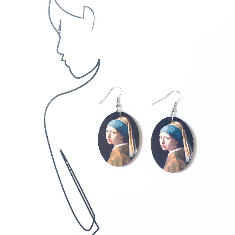 1 Pair Retro Oil Painting Wood Women's Drop Earrings display picture 5