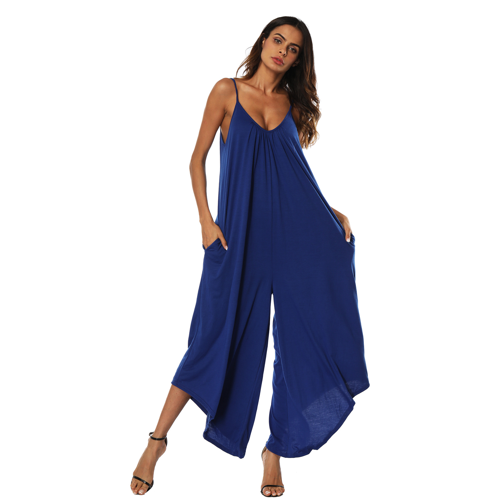 V-neck suspender wide-leg jumpsuit  NSOY28426