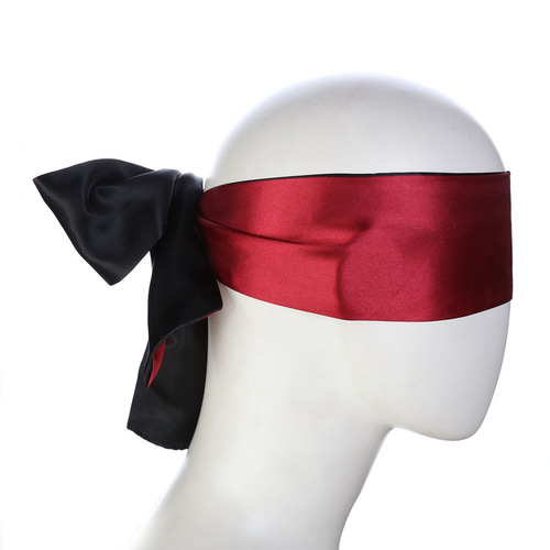 Manufacturer's simulated silk two-color eye mask, hot selling hand-tied satin red black bondage mask, flirting toy face covering