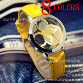 外贸热销皮带米老鼠手表 韩版时尚镂空米奇石英手表 卡通手表