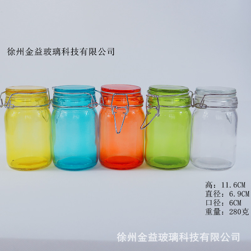 厂家供应玻璃罐不锈钢卡扣密封罐彩色玻璃烛台玻璃工艺品