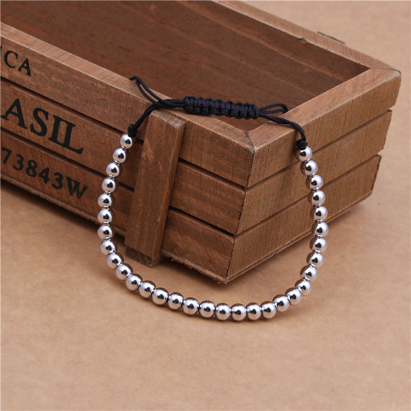 New Silver Bead Woven Bracelet 4mm Copper Bead Woven Bracelet display picture 6