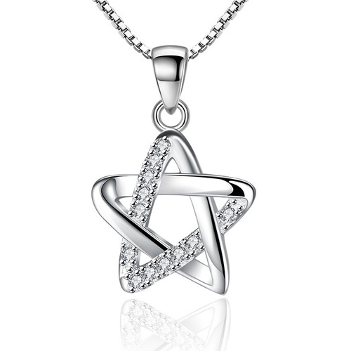 Japanese and Korean version of zircon hollow five-pointed star personalized temperament necklace pendant women's silver-plated necklace jewelry wholesale