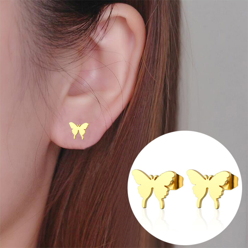 1 Pair Sweet Butterfly Titanium Steel Plating Ear Studs display picture 1