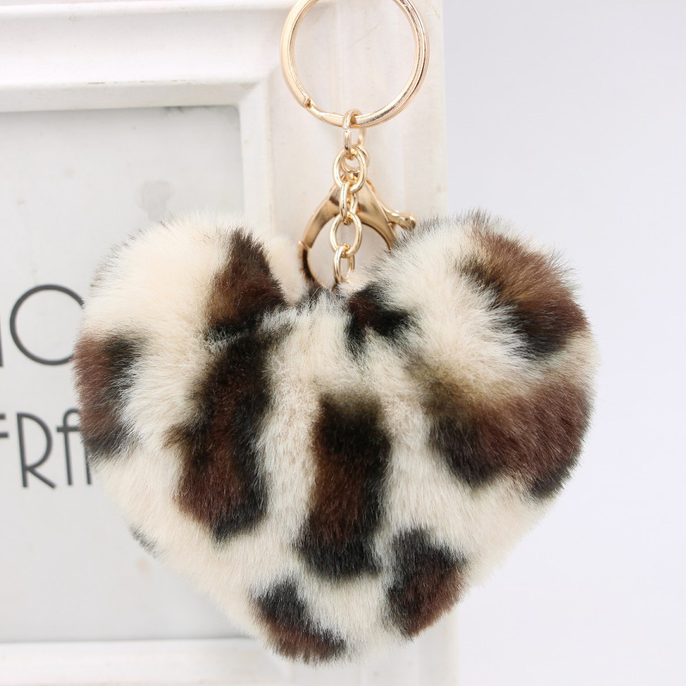 1 Piece Retro Heart Shape Leopard Alloy Plush Women's Bag Pendant Keychain display picture 4