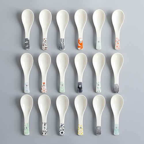 Japanese style small spoon Japanese style soup spoon underglaze color ceramic hotel home machine printed long handle supply AliExpress