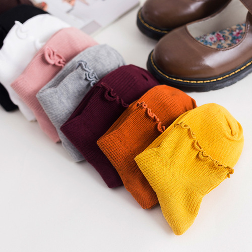 Cotton candy-colored fungus-edged boat socks, fashionable and sweet short socks, factory direct sales, 10 colors for autumn and winter women's socks