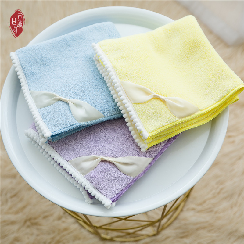 超細纖維珊瑚絨蝴蝶結花邊小方巾 毛巾 吸水禮品花邊手帕擦手巾