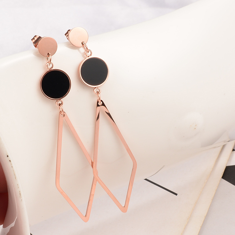 Fashion Geometric Triangle Round Card Pendant Titanium Steel Earrings Wholesale display picture 1