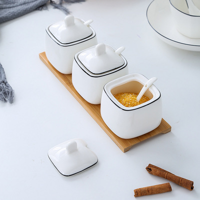 Creative Ceramics Cruet Black line Three-piece Suite Ceramic pot Seasoning Box Bottle advertisement Promotion Manufactor Direct selling