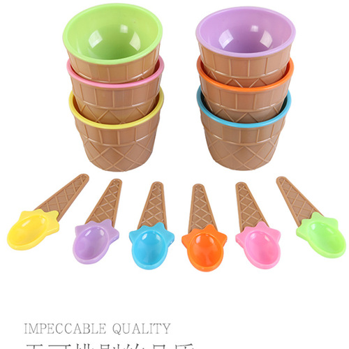 Factory creative thickened candy-colored ice cream bowl with spoon plastic ice cream making mold egg tart-style small bowl