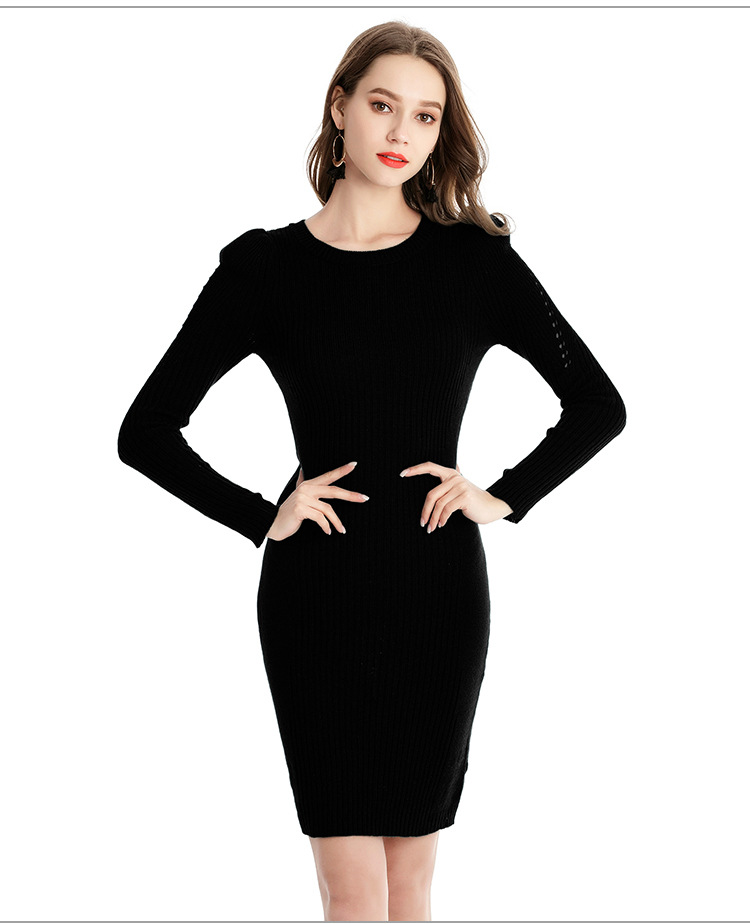 solid color mid-length knitted dress  NSYH28547