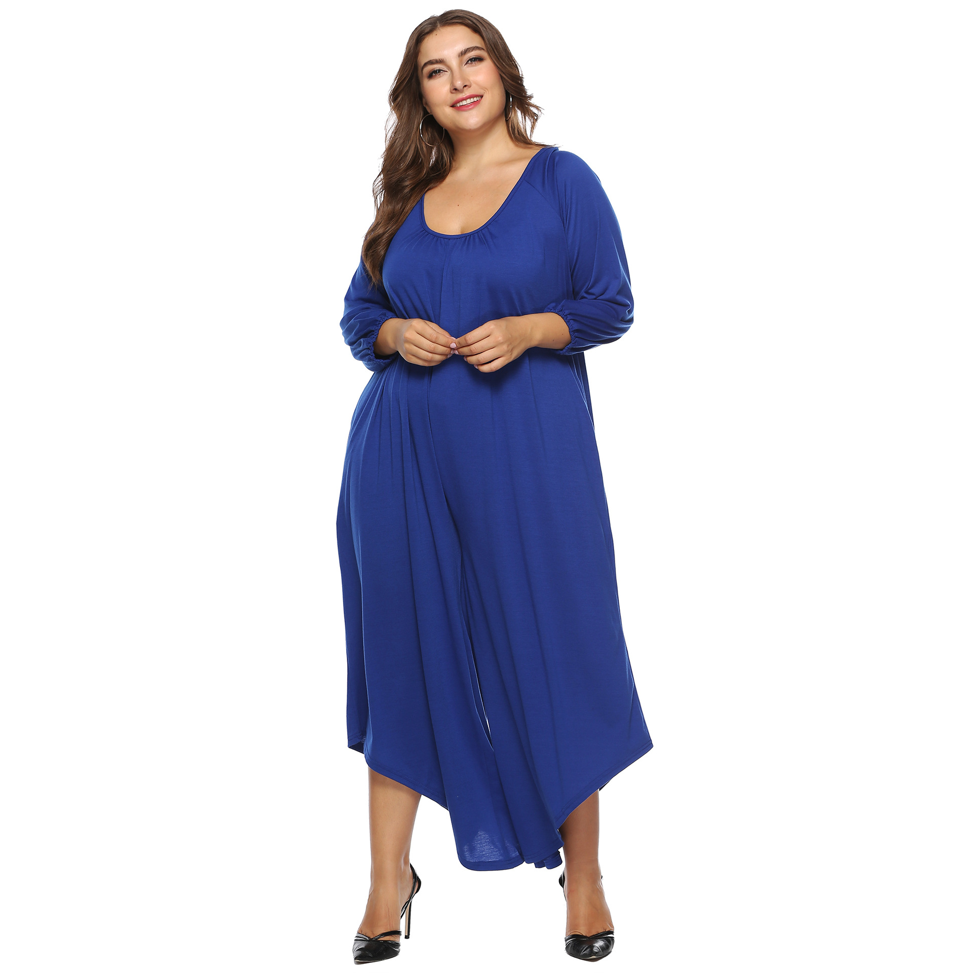 Plus size solid color U-neck jumpsuit NSOY46082