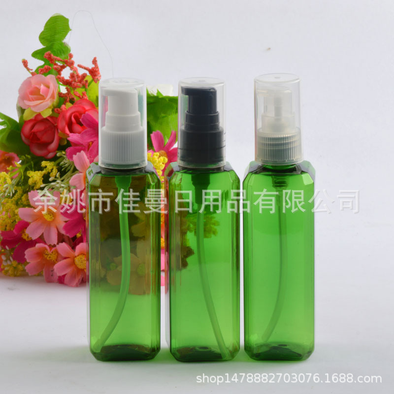 鸟嘴瓶PET按压塑料空瓶子分装乳液精油瓶100ml毫升方形绿色瓶