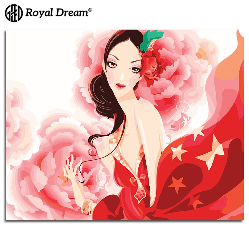 厂家批发数字油画diy风景花卉醉美人手绘油画壁画客厅装饰画挂画|ru