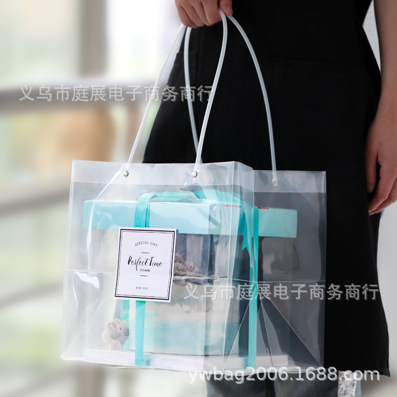 现货ins盆栽手提袋防水PP梯形礼品袋透明蛋糕盒月饼烘焙包装定做
