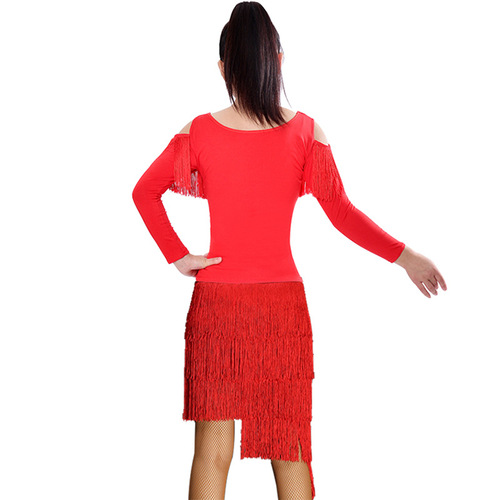 Women girls black red orange Latin dance Long multi-layer Fringed skirt modern rumba salsa chacha Latin dance suit costume female adult latin dance skirts