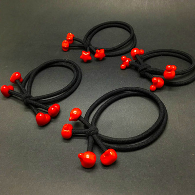 韩版二合一打结红珠卡通发绳发圈 扎头发橡皮筋发饰 一元小商品