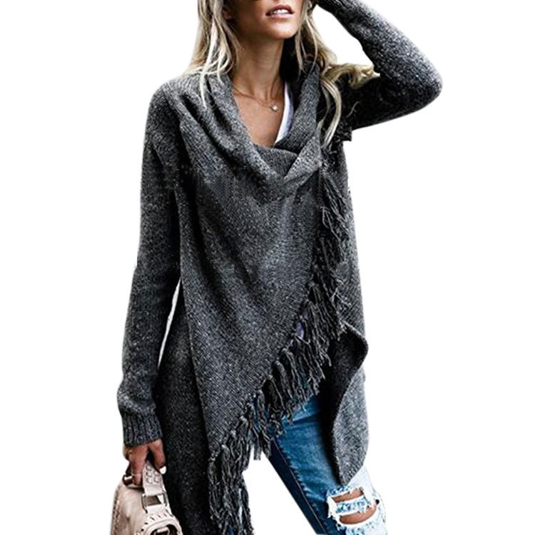 Irregular Fringed Long-Sleeved Cardigan NSOY45989