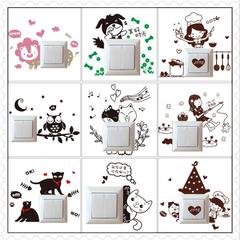 廠家貨源直供畫新款可愛卡通韓式開關貼表情貼可移除牆貼臥室裝飾