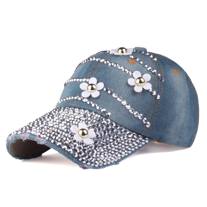 Women'S Gender Rhinestone Design Retro Style Crimping Rim Women's Retro Flower Rhinestone Crimping Baseball Cap