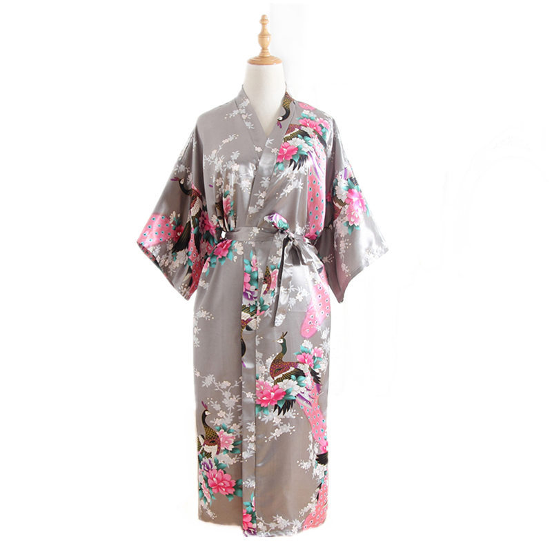 Comercio exterior transfronterizo de pavo real largo tamaño libre camisón seda artificial verano solo kimono japonés bata abierta