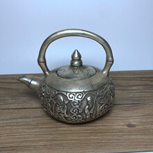 仿古古玩 黄铜镀银铜壶八仙壶 铜壶水壶茶壶 八仙小壶酒壶装饰