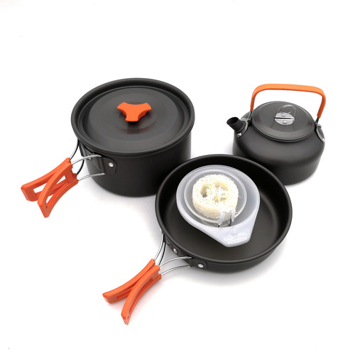 Amazon outdoor pot and teapot combination, camping cookware for 2-3 people, picnic tableware combination available in three colors