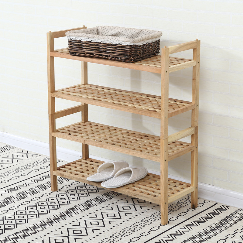 厂家直销一件代发北欧风格楸木实木网格鞋架多层置物架原木储物架|ms