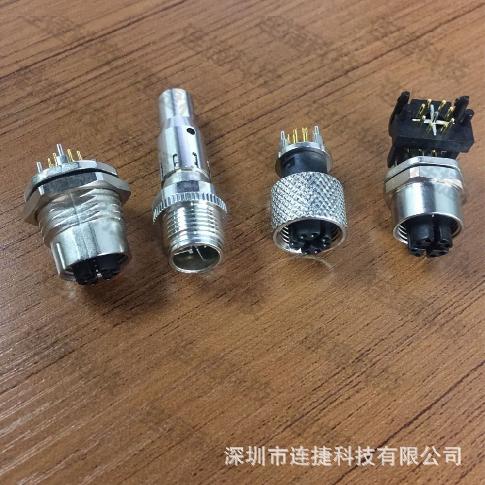 M12 X型 8芯 母孔连接器 8孔直插网口 M12 8Pin X-coded PCB母座