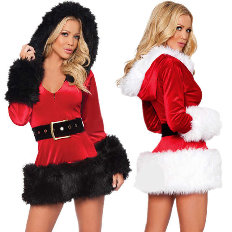 Uniforme de Navidad sexy blanco y negro traje de uniforme de dos colores traje de juego de Navidad de comercio exterior