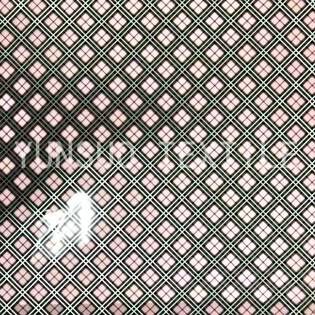 粉底银色格子 TPU印花 透明雨衣面料