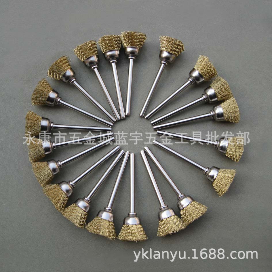 迷你铜丝杯刷 带柄杯型铜丝刷碗型除锈刷打磨抛光刷电磨配件